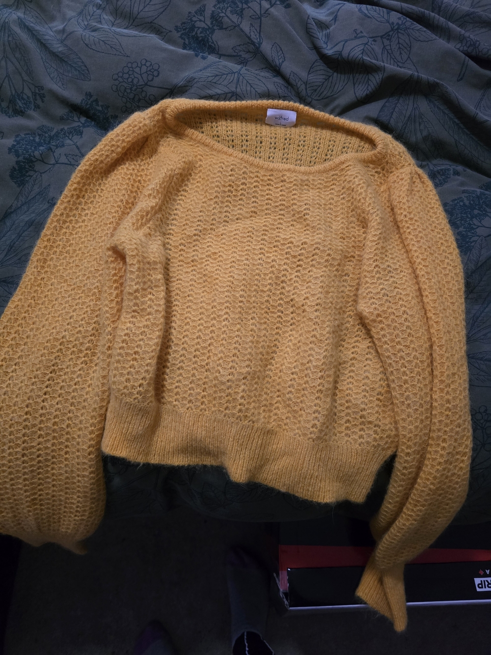 Aritzia Wilfred Yellow Open-Knit Scoop Neck Sweater Crop LARGE